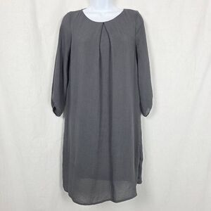 H&M Gray Long Sleeve Pleated Shift Dress Size 6